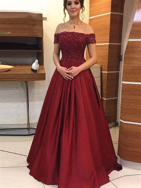 Off Shoulder Beaded Lace Burgundy Long Prom Dresses Off The Shoulder Shiny Party