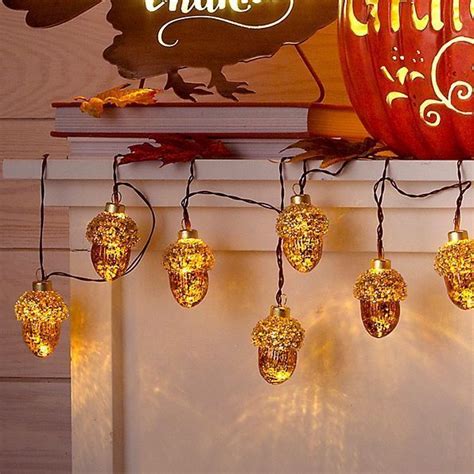 118 Battery Operated Glass Acorns Light String Fall Autumn Indoor