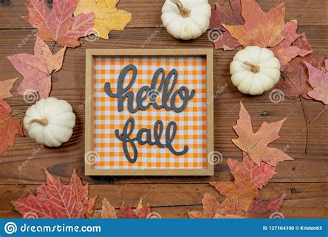 Words Hello Autumn On Rustic Background Royalty Free Stock Image