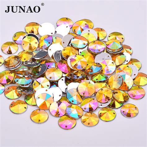 junao 500pcs 10mm sewing yellow ab rhinestones appliques flatback acrylic gems round strass
