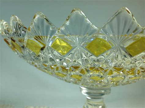 Early American Pressed Glass Finecut And Block Pattern Footed Compote