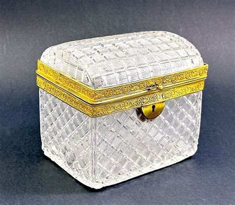 Antique Baccarat Cut Crystal Glass Casket Box With A Domed Lid