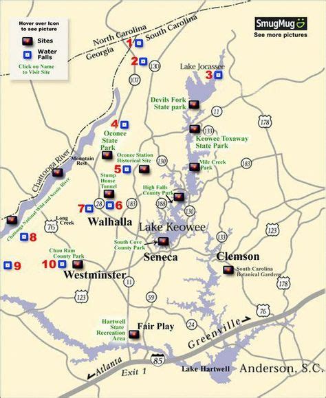 Oconee County Waterfalls And Area Picture Map South Carolina Hiking