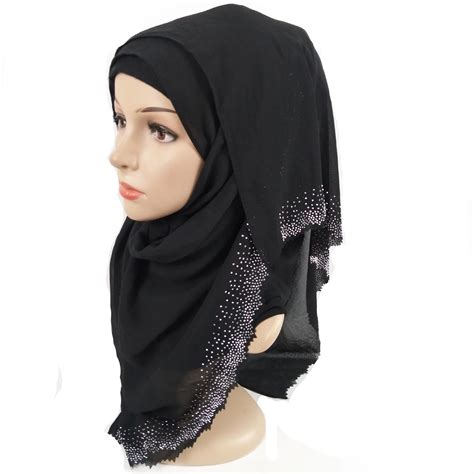 Chiffon Diamond Muslim Hijab Scarf Islamic Hijab Rhinestones Long Shawls Muslim Scarves