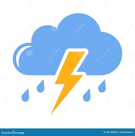 Thunderstorm Cloud With Thunder And Rain Flat Design Weather Icon Stock