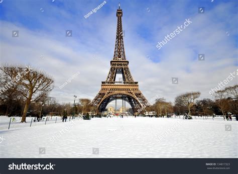 Eiffel Tower Snow On Sunny Winter Stock Photo 134817323