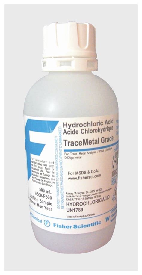 Hydrochloric Acid Tracemetal Grade Fisher Chemical Quantity 500 Ml