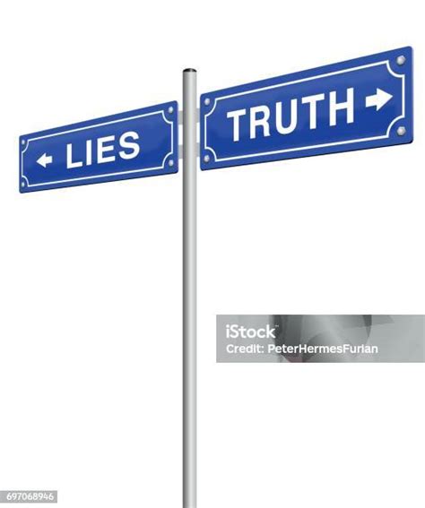 거짓말 진실 거리 표지판어떤 경로 선택 속임수 또는 정직 사기 또는 진실성 가짜 또는 사실을 결정벡터 일러스트 레이 션 흰색