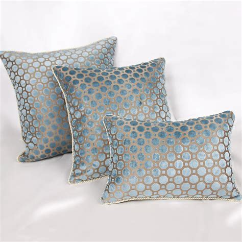 Blue Geometric Luxury Velvet Pillow Cover Jacquard Flocking Cushion