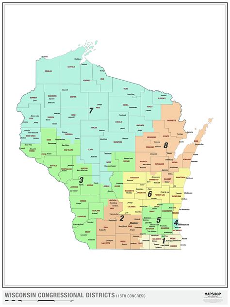 Wisconsin 2022 Congressional Districts Wall Map The Map Shop