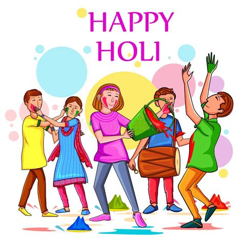 Indian People Celebrating Color Festival Of India Holi Stock Vector