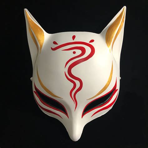 Sharp Ears Kitsune Mask Red Cursegolden Ears And Red Curse Pattern Fox Mask Is Designed With A