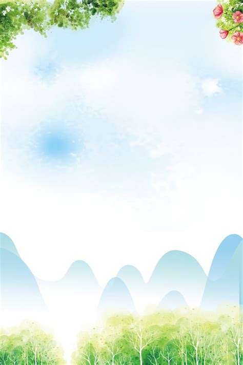 간단한 산 숲 푸른 하늘 배경 흰 구름 꽃 계단식 배경 일러스트 및 사진 무료 다운로드 Pngtree