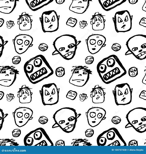Doodles Faces Pattern Stock Vector Illustration Of Doodle 104737438