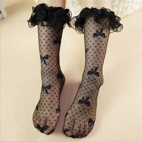 Buy Summer Mesh Trim Frilly Ankle White Lace Socks