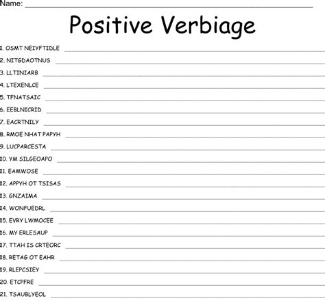 Positive Verbiage Word Scramble Wordmint
