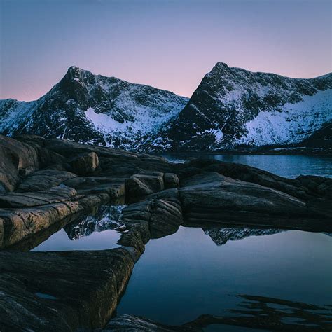 Sunset Mountain Lake Snowy Norway Hd Phone Wallpaper Peakpx