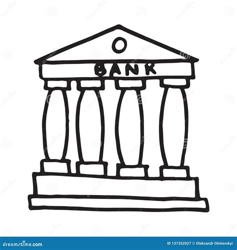 Handdrawn Doodle Bank Building Icon Stock Vector Illustration Of