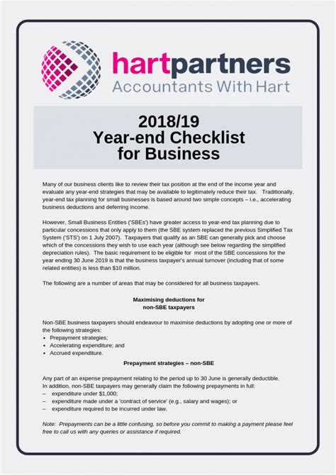 2018 2019 Year End Checklist For Business Hartpartners