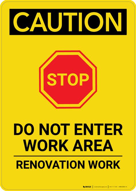 Caution Do Not Enter Work Area Renovation Portrait Wall Sign