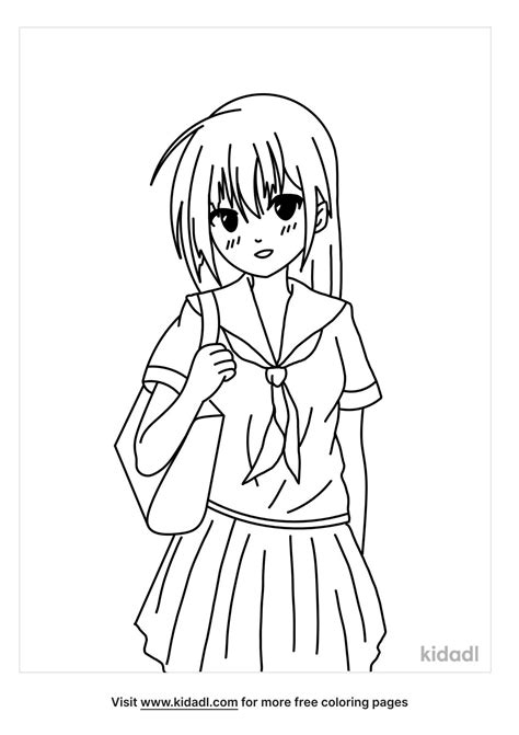 Free Anime School Girl Coloring Page Coloring Page Printables Kidadl