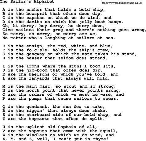The Sailors Alphabet Sea Song Or Shantie Lyrics