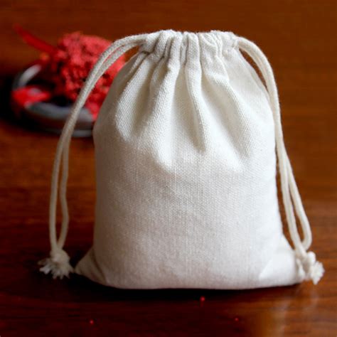 Plain Cotton Linen Drawstring Pouches Packaging Small Cotton Bag With