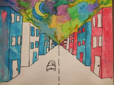 Rainbow Skies And Dragonflies 1 Point Perspective 5th Grade