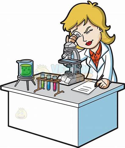 Microscope Scientist Clipart Clip Female Looking Using
