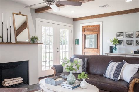 Neutral Cottage Living Room With Leather Sofa Hgtv