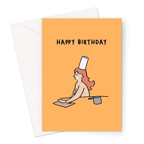 Buy Happy Birthday Naked Woman With Chef Hat Greeting Card Nude Female Chef Illustration
