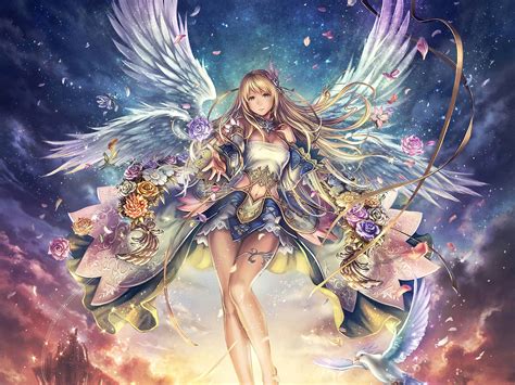 Fantasy Girl Angel Flowers Anime Wallpapers Hd Desktop
