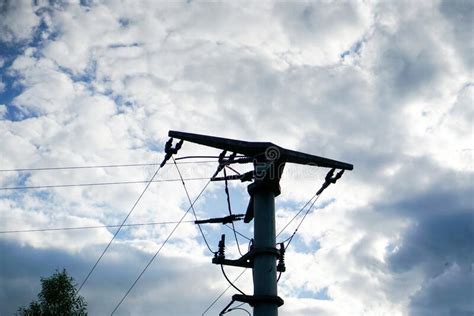 Low Angle Of Power Supply Lines On A Concrete Post Stock Image Image