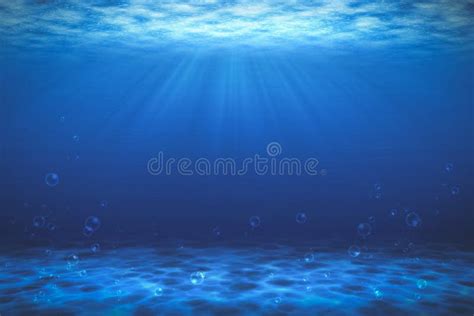 Sunbeam Blue With Bubbles Deep Sea Or Ocean Underwater Background Stock