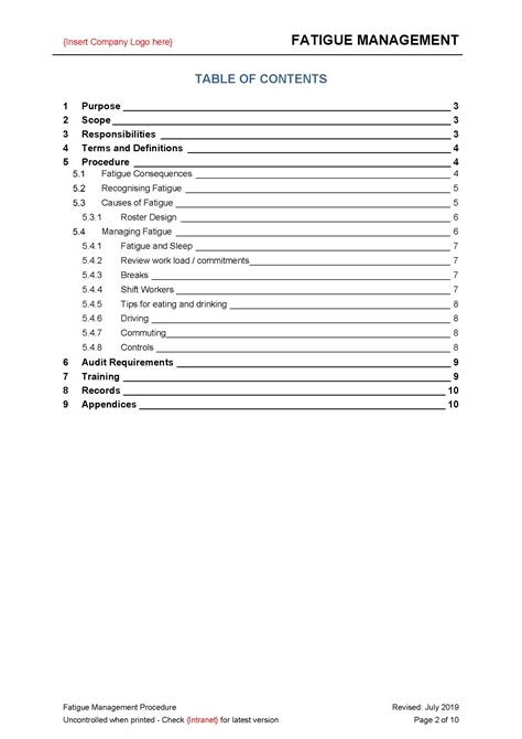 Fatigue Management Procedure Beyond Your Horizon Resource Centre