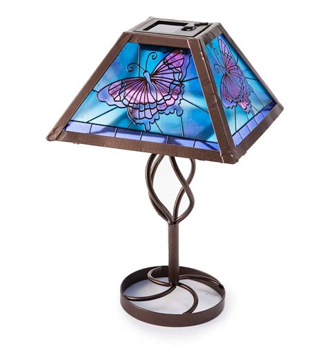 Tiffany Style Solar Outdoor Table Accent Lamp Butterfly Plow And Hearth