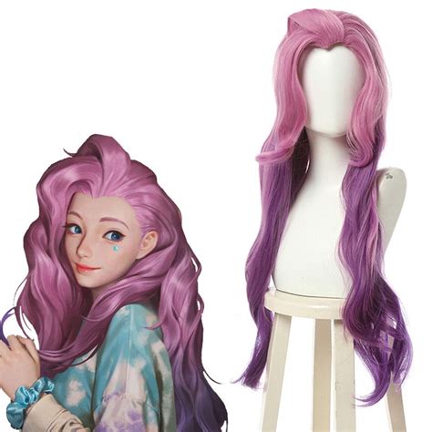 Lol Kda Baddest Seraphine Pink Mixte Purple Long Longes Wigs La Boutique En Ligne De Cosplay