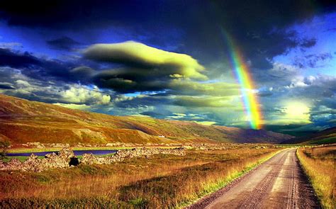 Rainbow Sky Road View Hd Wallpaper Peakpx