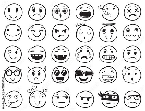 Vecteur Stock Doodle Emoji Set Doodles Image Pictograms Smile Emotion