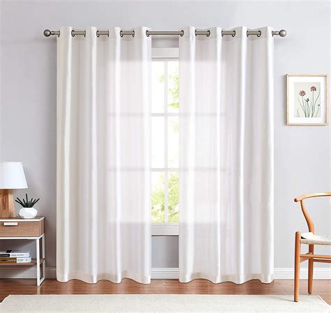 Faux Silk White Curtains For Bedroom 84 Inch Length Dupioni Window