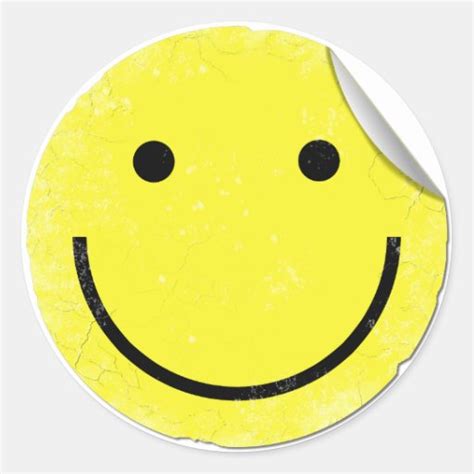 Smiley Face Distressed Retro Fake Peeled Corner Classic Round Sticker