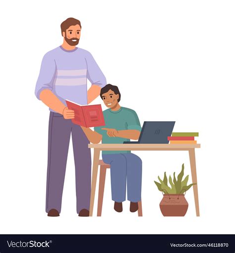 Dad Helps Son With Homework Assignment Royalty Free Vector