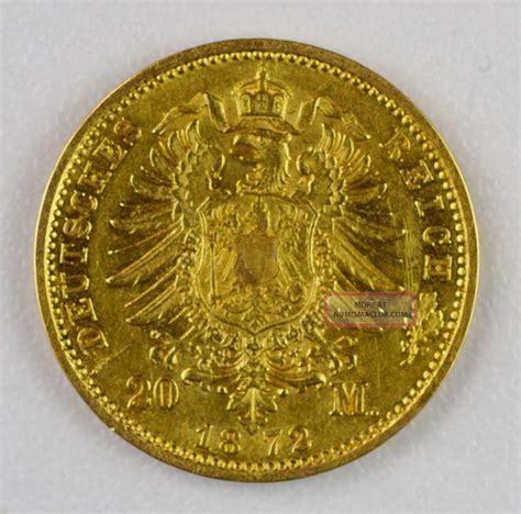 1872 A Germany Deutsches Reich 20 Marks Gold Coin Aubu 6476