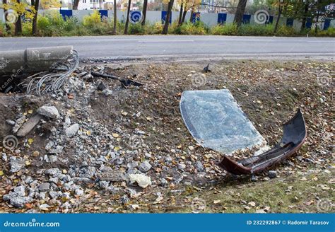 Broken Glass And Bumper At The Scene Of A Car Accident Stock Image Image Of Glass Speed