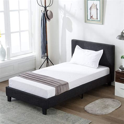 Mecor Upholstered Linen Twin Platform Bed Metal Frame With Wood Slat