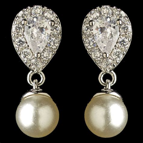Diamond White Pearl And Cz Teardrop Wedding Earrings Pearl Earrings