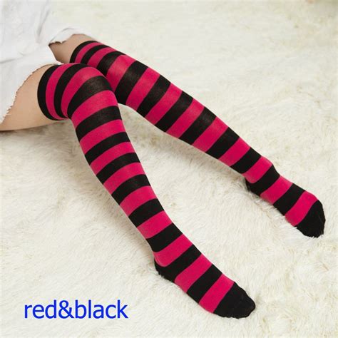 One Pair Of Whiteandblack Stripe Womens Cotton Sexy Thigh High Over The