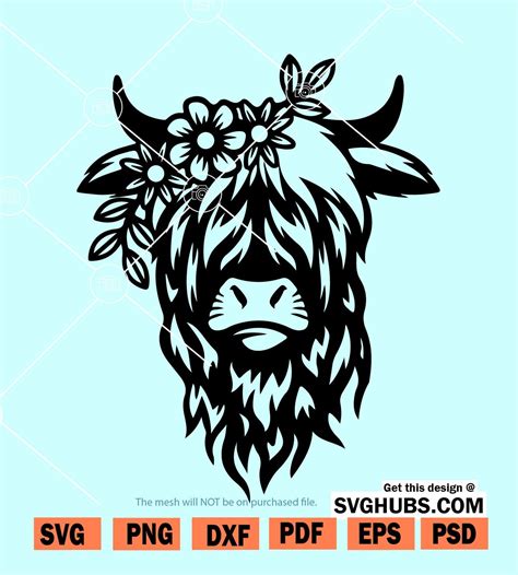 Floral cow head SVG, Cute cow Head SVG, Highland Cow Svg - Svg Hubs