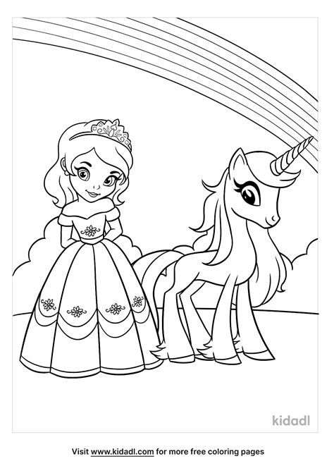 Princess And Unicorn Coloring Page Free Princess Coloring Page