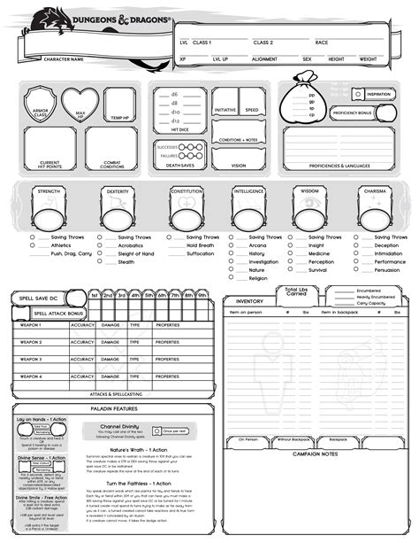 Oc I Made A Custom 5e Character Sheet For The Paladin In Our Group